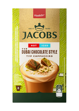 10046370 Jacobs Dubai Chocolate Style Cappuccino 8x15g Carton front Resized